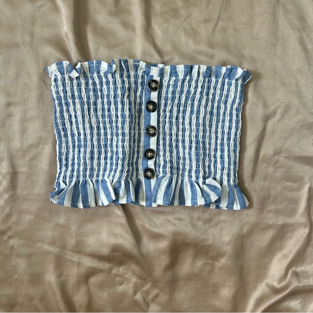 Linen Blue Striped Tube Top